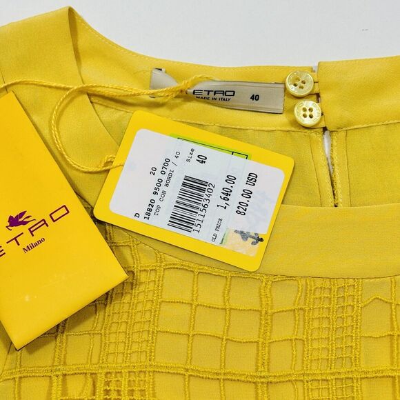 ETRO 40 US/4 Sleeveless Embroidered Lace Flower Sleeveless Top Yellow NWT $1,640 - Picture 8 of 12